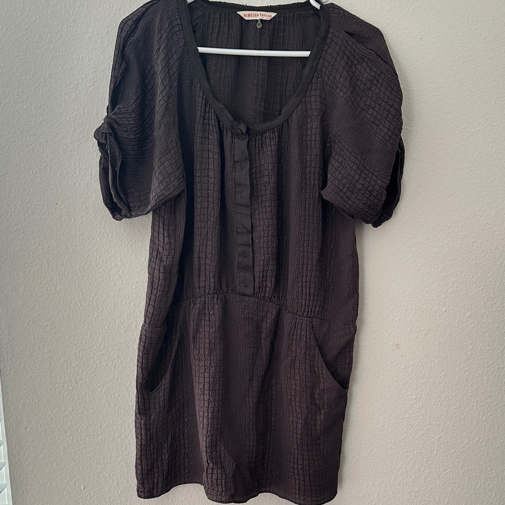 Rebecca Taylor Grey Textured Short Sleeve Dress